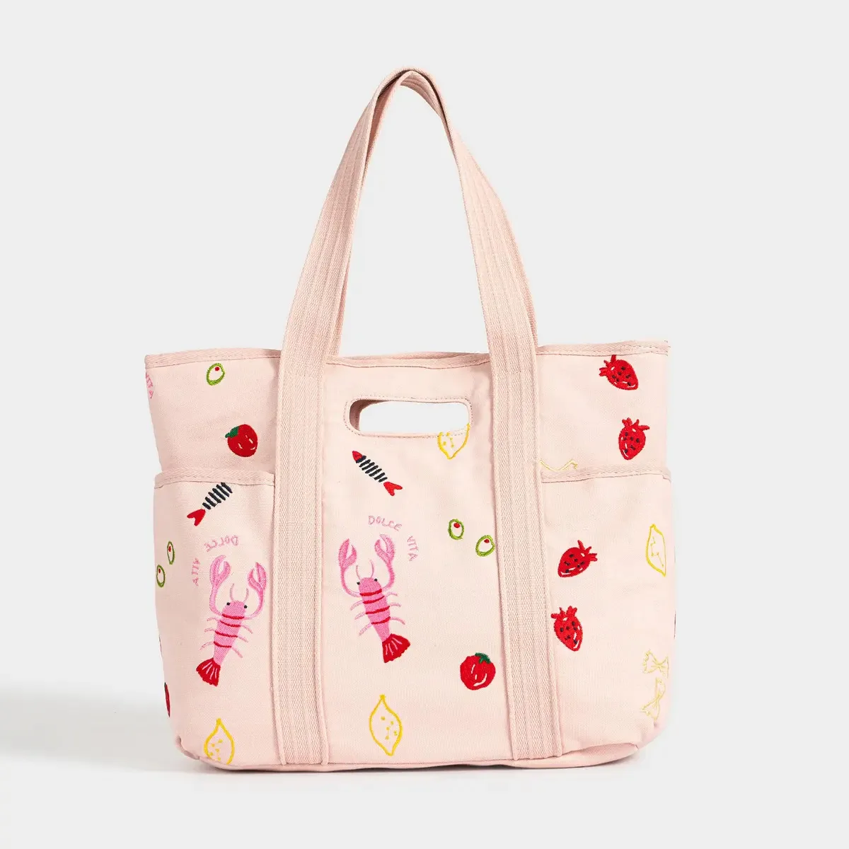 Bolsa Tote Shopper Todomoda Com Apliques Bordados Rosa Antigo Estampa Rosa Antigo Rosa Antigo