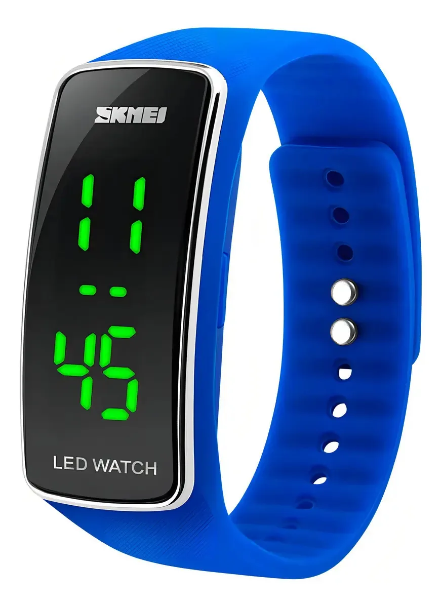 Relógio com cronômetro digital Skmei 1119, luz, relógio LED, cor de malha azul, relógio unissex