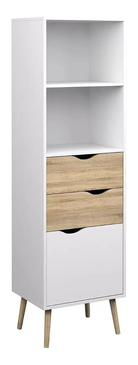 Estante vertical Nordic Top Living com prateleiras e gavetas, cor branca