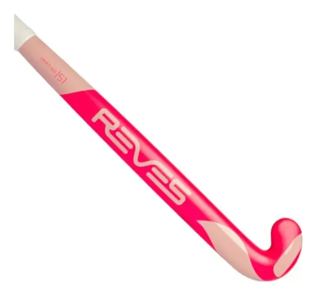 Taco de hóquei Reves Vertigo 51 com 5% de carbono. Cor do jogador de hóquei: rosa fluorescente, tamanho 35