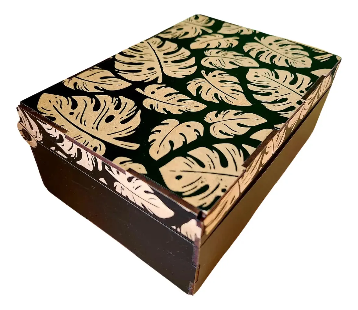 Porta-saquinhos de madeira para caixas de chá de 6 divisões - Linha gravada, cor preta - Monstera