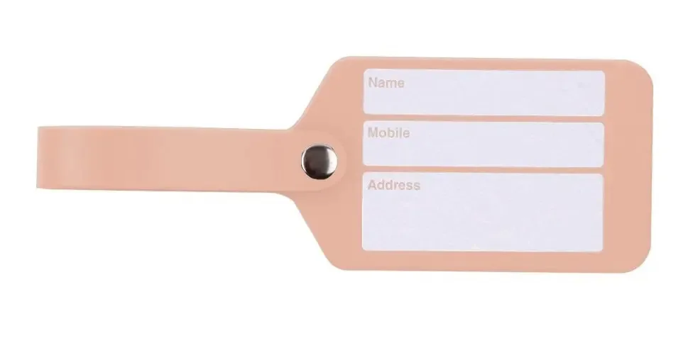 Etiqueta de bagagem urbana simples, identificador de viagem, couro reciclado, cor rosa