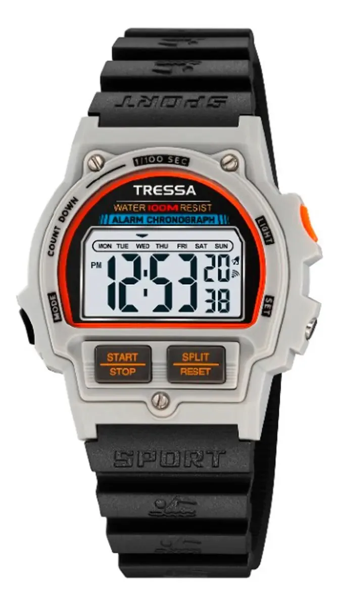 Relógio masculino Tressa Buggy Junior resistente a digitais, malha de 100 m, moldura preta, fundo cinza