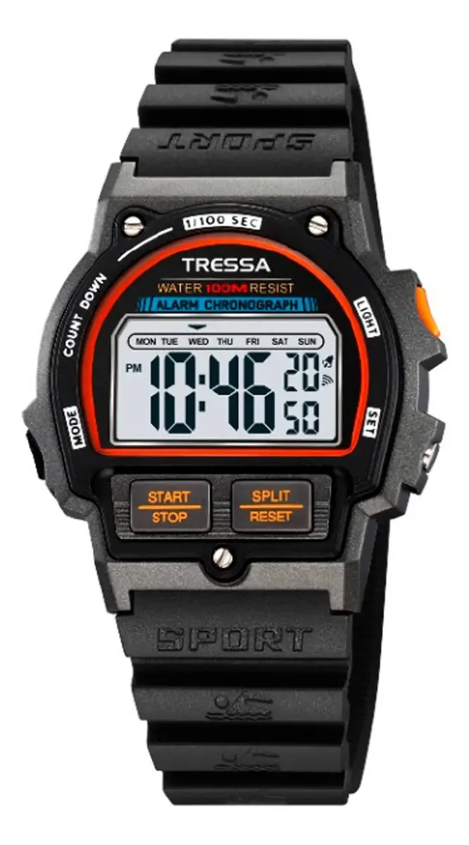 Relógio masculino Tressa Buggy Junior resistente a digitais, malha de 100 m, moldura preta, cinza escuro, fundo cinza