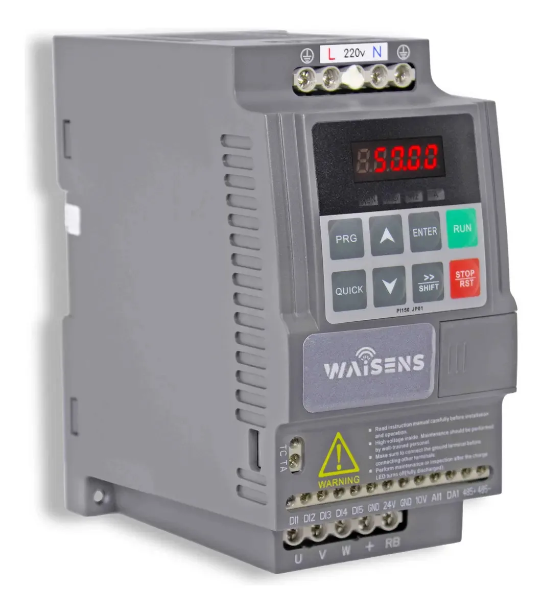 Unidade de frequência Waisens Pi150 1r5g1 Entrada monofásica Saída 2hp 7a
