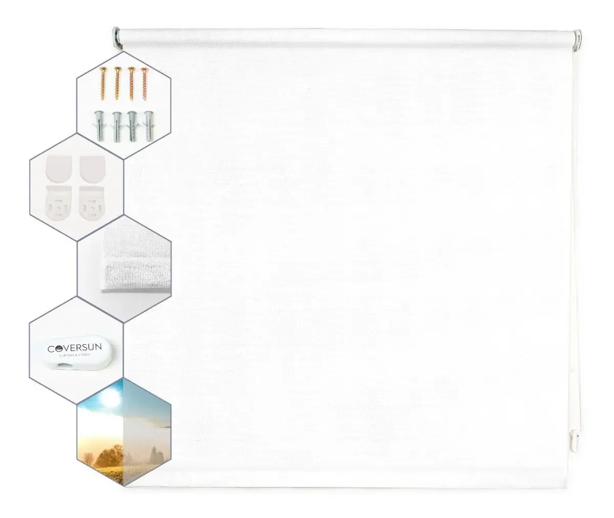 Cortina de rolo de proteção solar 220x220cm Malha translúcida Cor padrão Malha de proteção solar branca