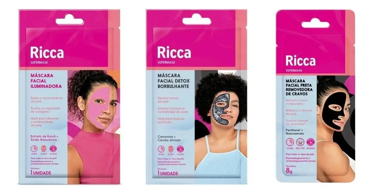 Kit Ricca Máscaras Iluminadora+preta+borbulhante