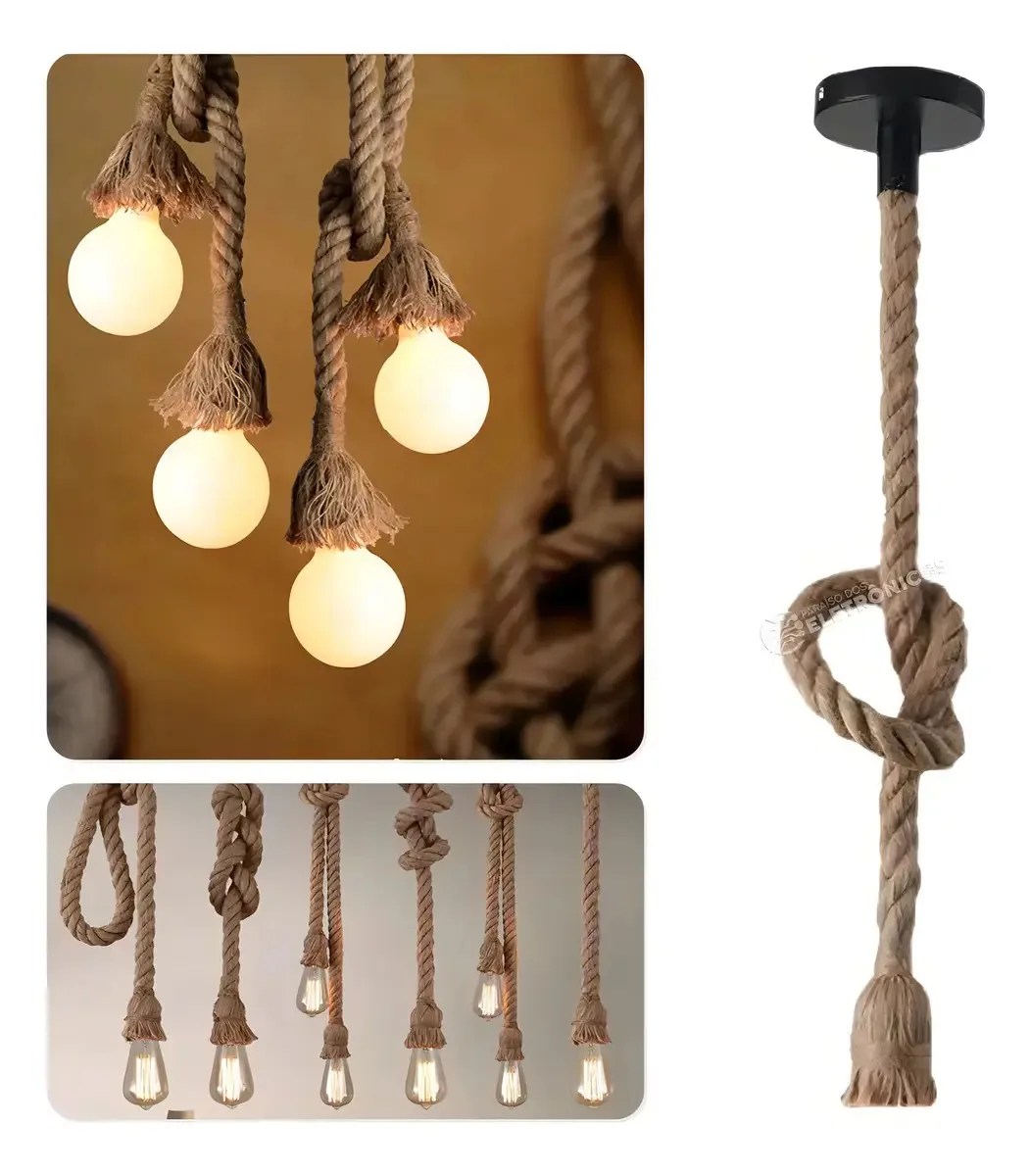 Pendentes Corda Sisal Luminaria Sala Quarto Varanda Chacara