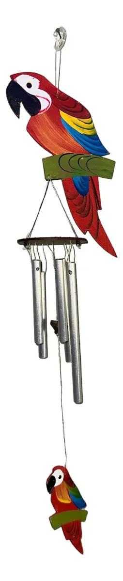 Sino Mensageiro Dos Ventos Arara Vermelha Em Aluminio 65 Cm