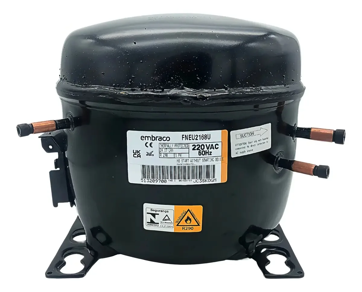 Motor Compressor 3/4 HP Embraco FNEU2168U Gás R290 220Vac Refrigeradores e Freezers