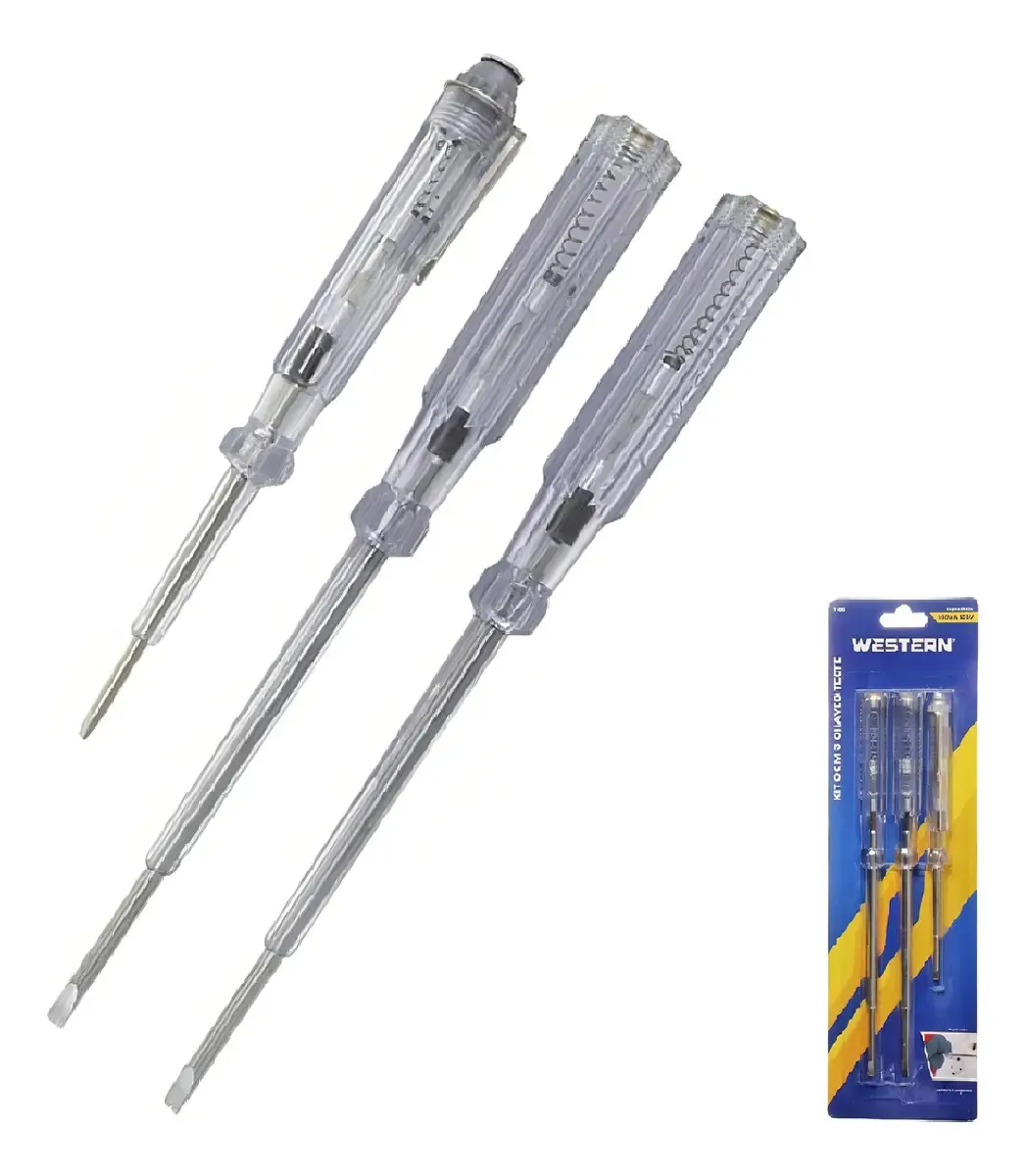 Kit 3 Chaves Teste De Voltagem 100v A 500v Sistema Elétrico