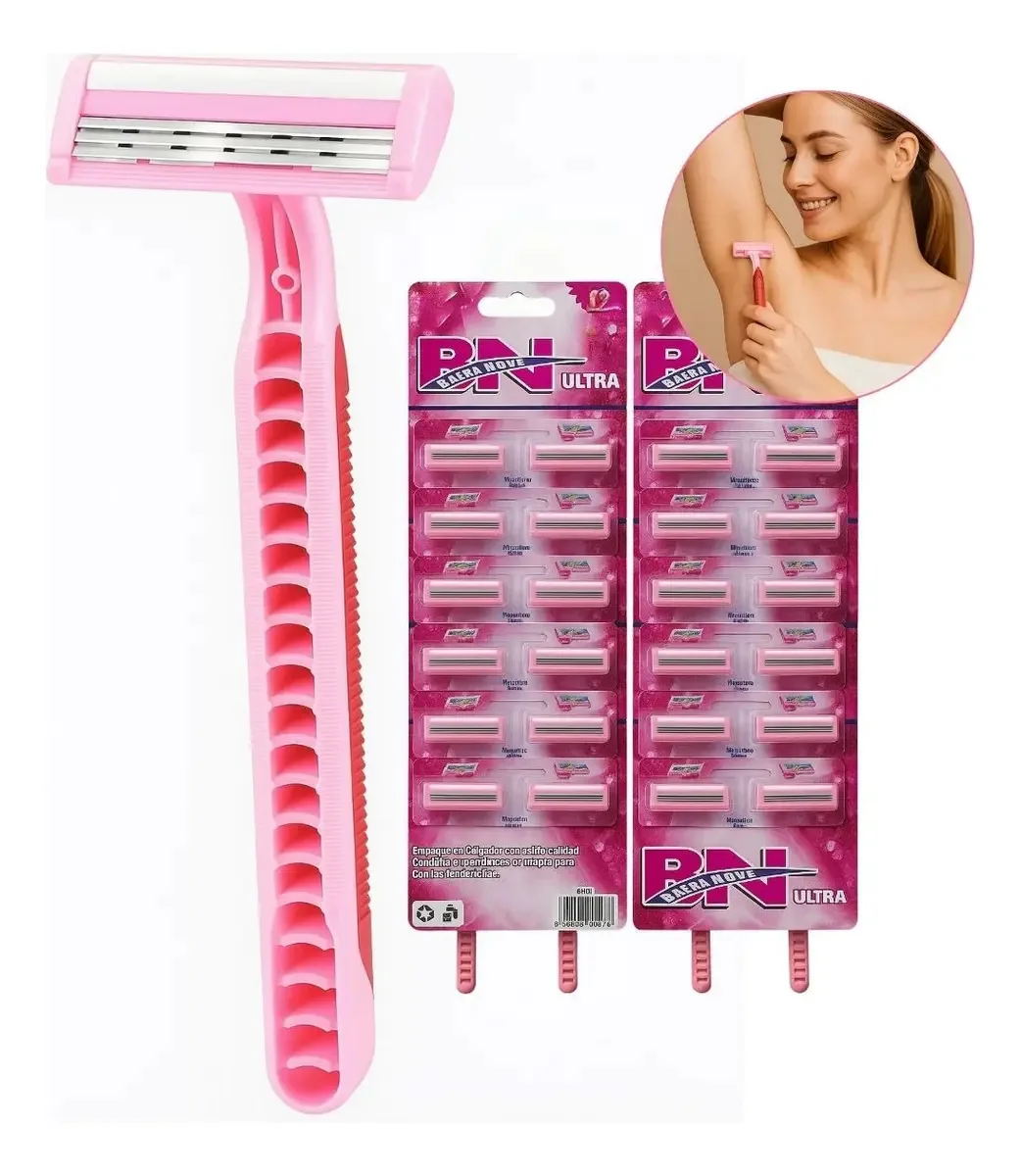 Kit 24 Pçs Aparelho De Barbear Descartável Rosa Antialérgico