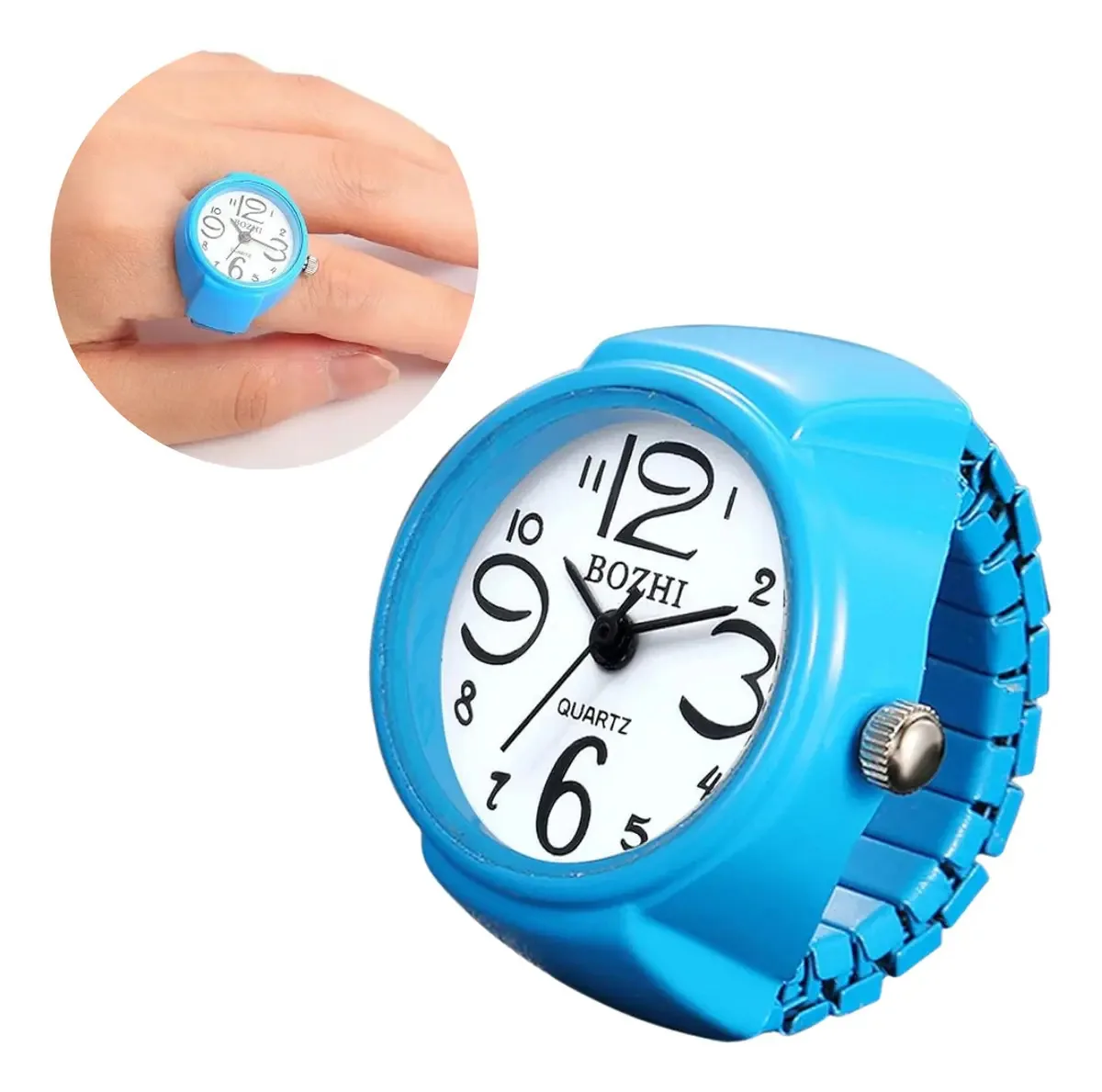 Anel Relogio Dedo Portatil Ajustavel Premium Moda Cores Cor Azul