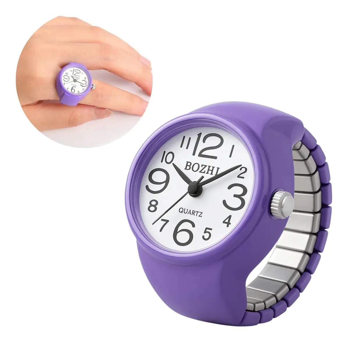 Anel Relogio Dedo Portatil Ajustavel Premium Moda Cores Cor Lilás