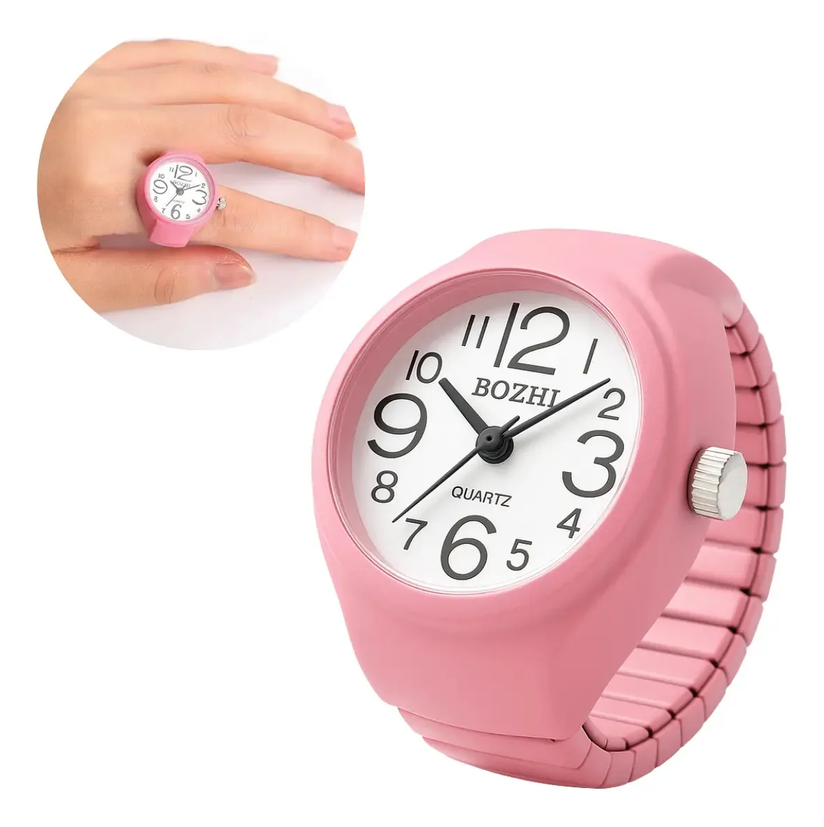 Anel Relogio Dedo Portatil Ajustavel Premium Moda Cores Cor Rosa