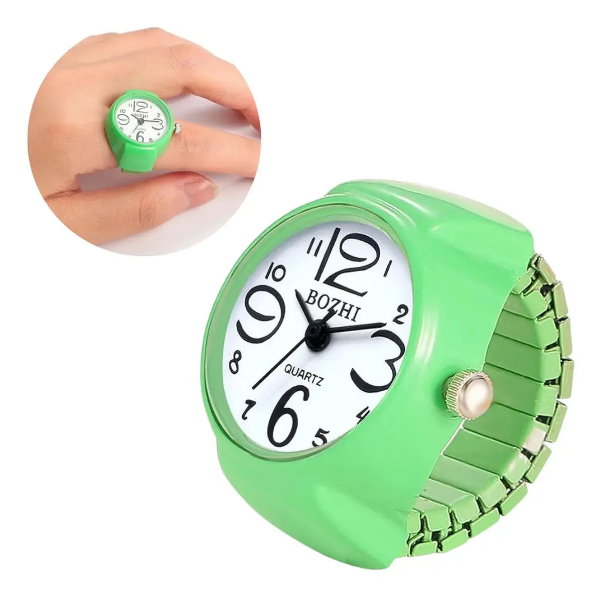 Anel Relogio Dedo Portatil Ajustavel Premium Moda Cores Cor Verde