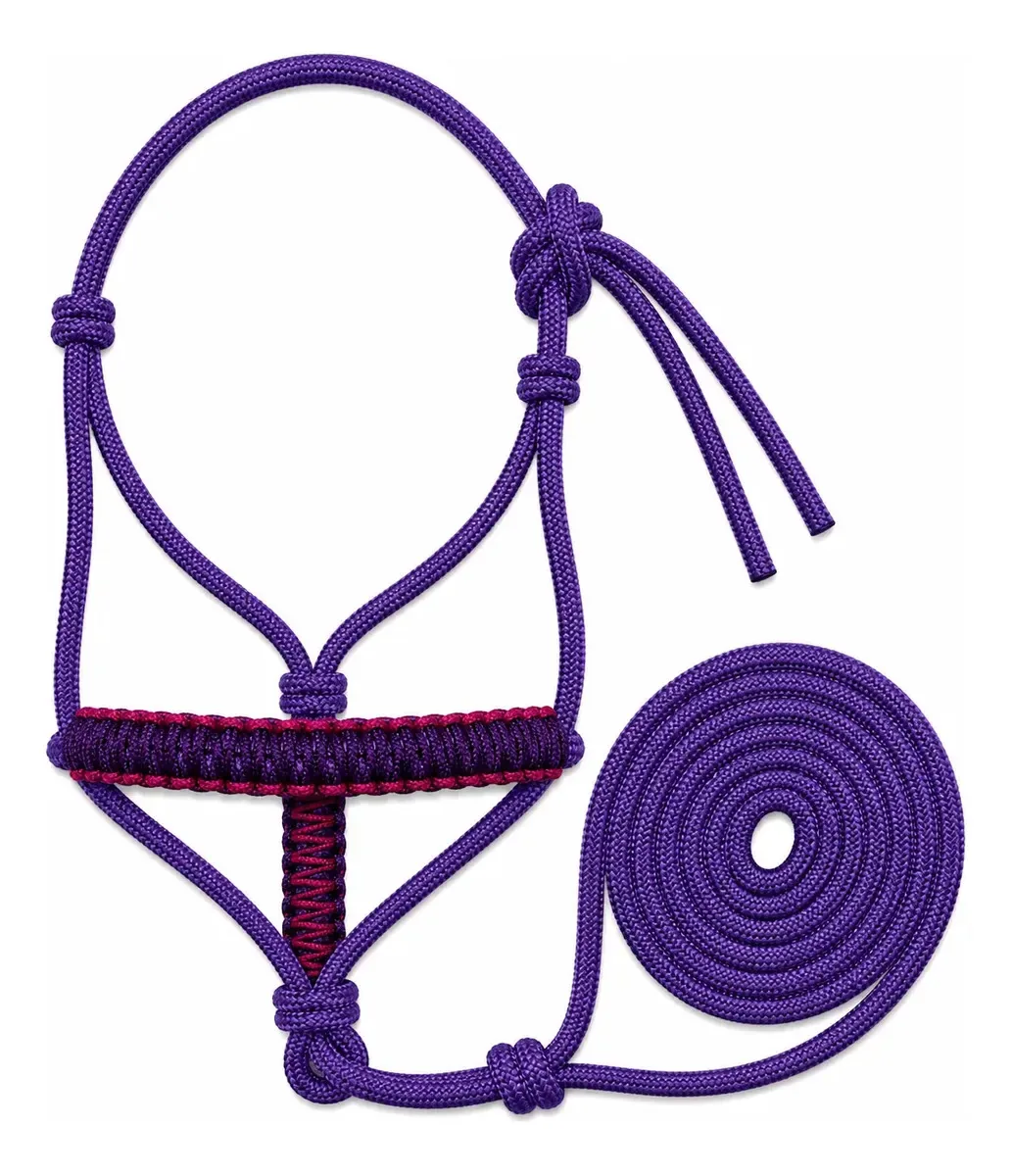 Cabresto De 7 Nós Ajustável Para Cavalos Na Corda De 8mm Cor Violeta Com Roxo/pink