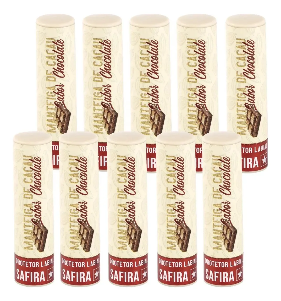 Kit 10 Protetores Labiais Manteiga De Cacau Chocolate Safira