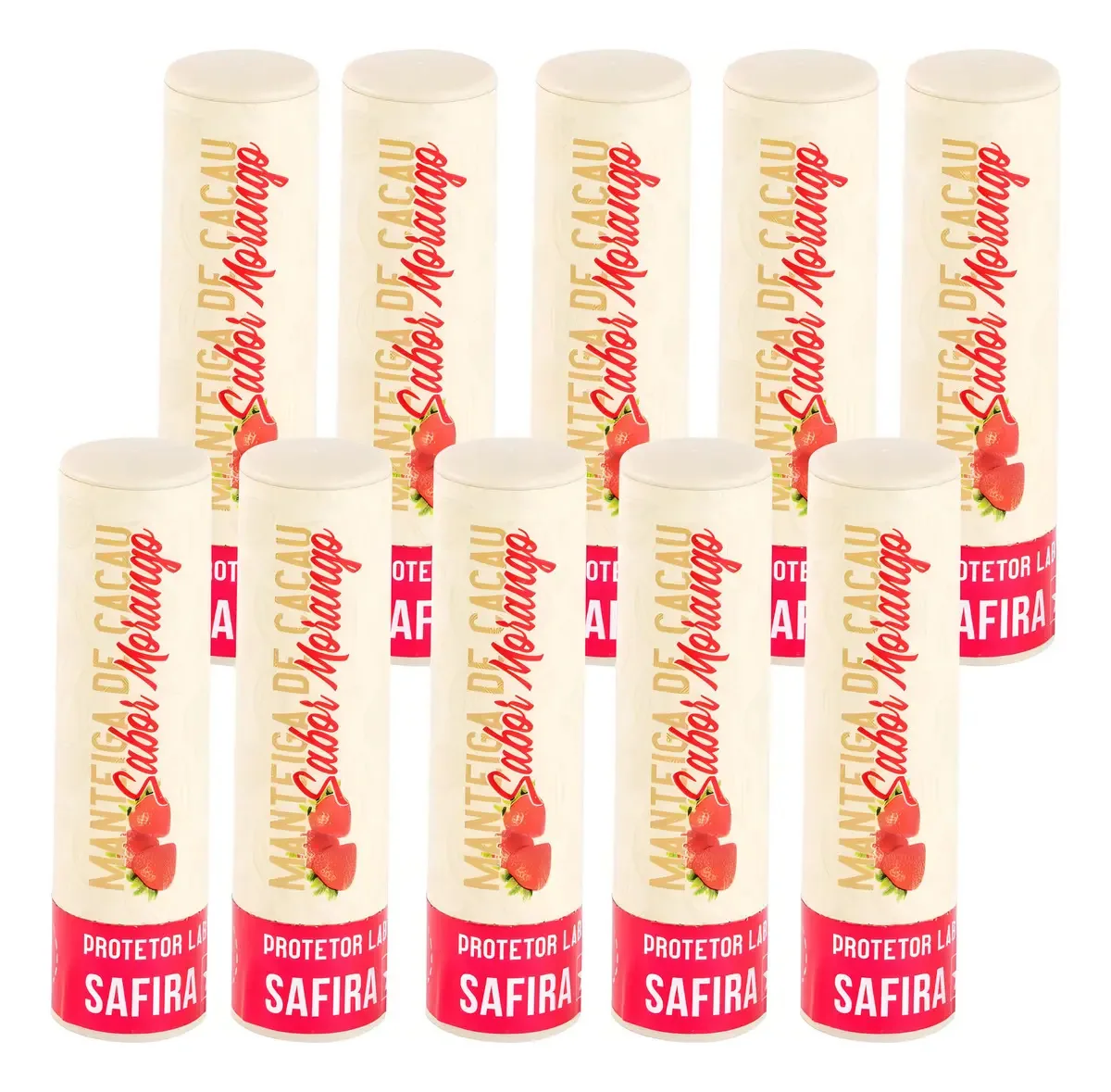 Kit 10 Protetores Labiais Manteiga De Cacau Morango Safira