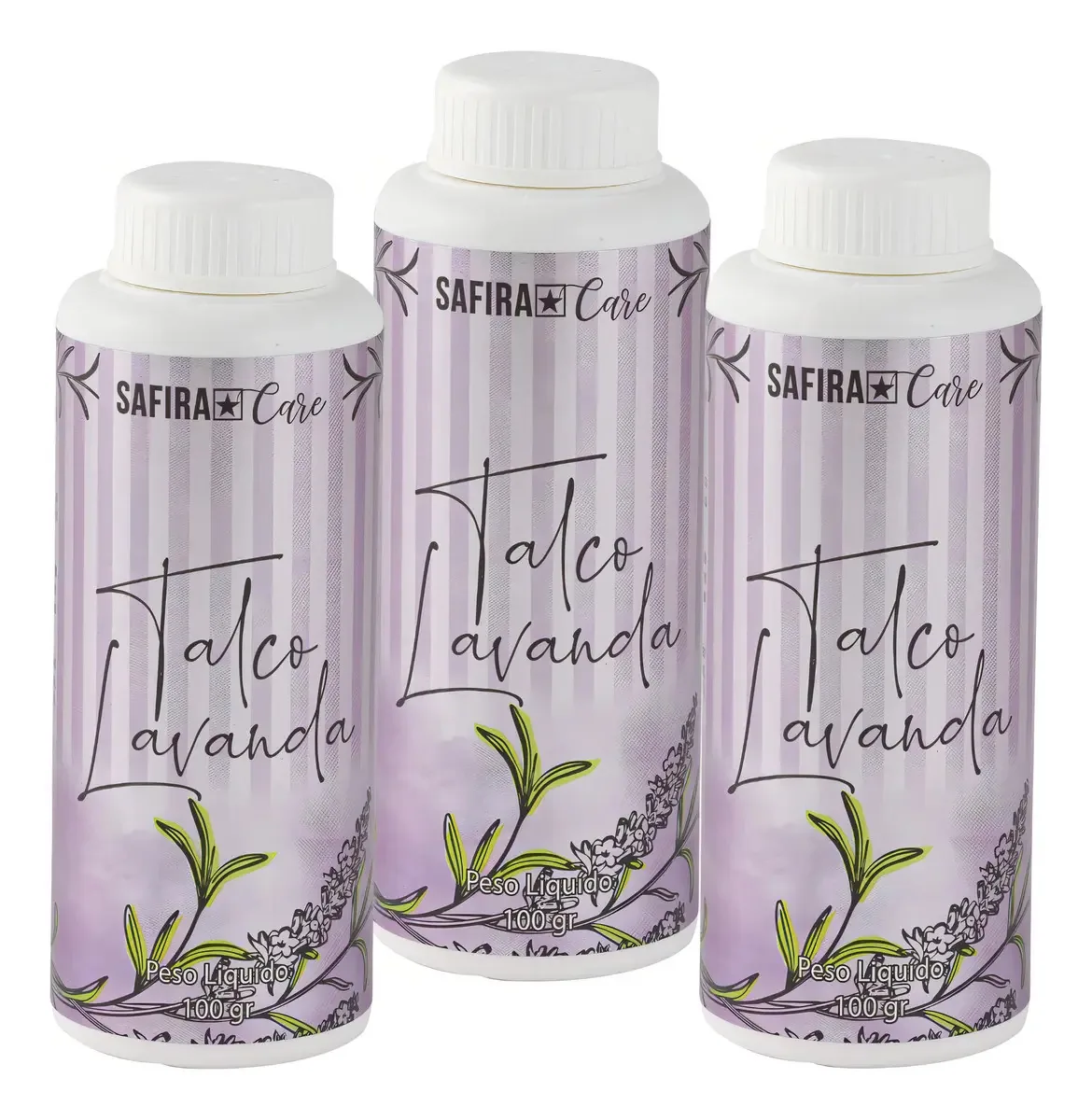 Kit 3 Talcos Corporal Perfumado Lavanda 100g Safira Care