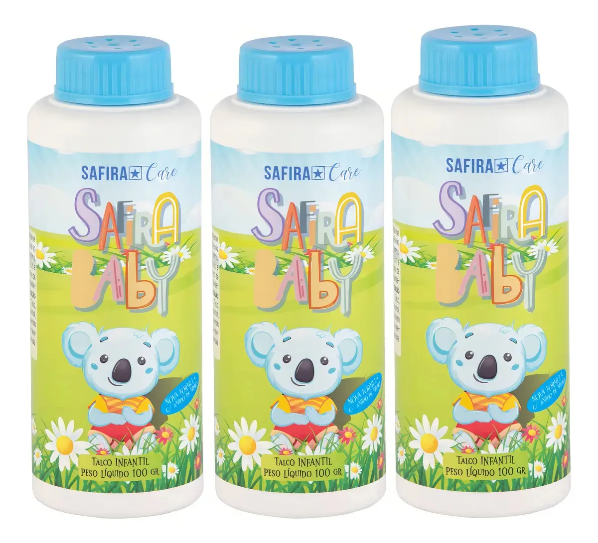 Kit 3 Talcos Infantil Corporal Perfumado 100g Safira Baby