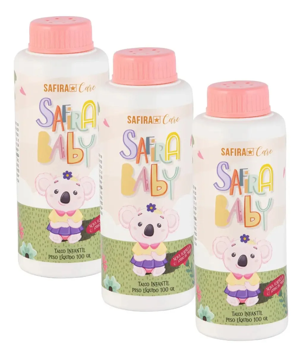 Kit 3 Talcos Infantil Perfumado 100g Pele Macia Safira Baby