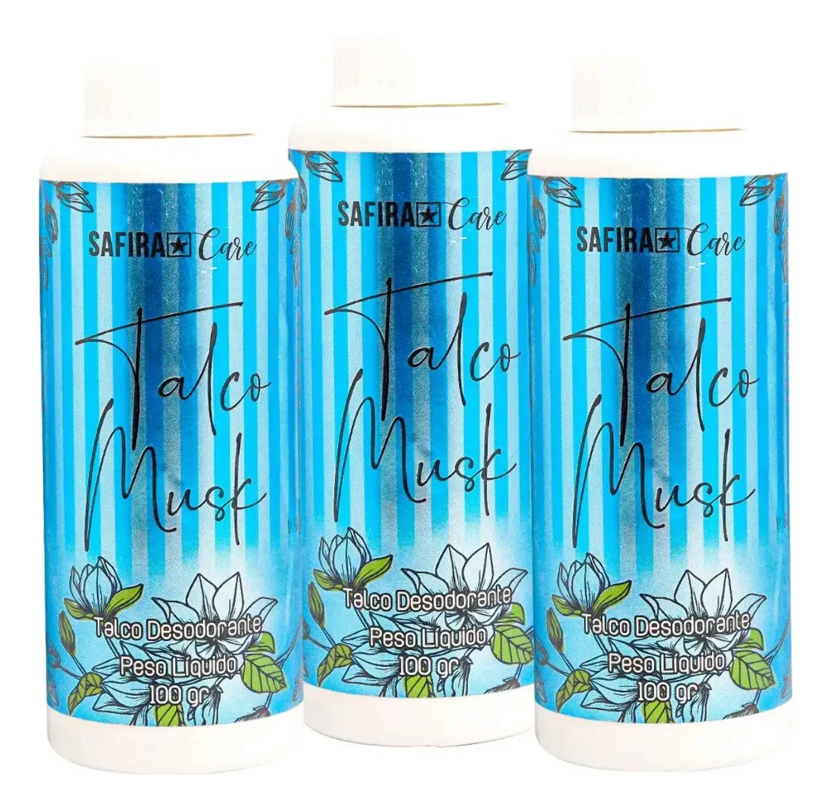 Kit 3 Talcos Corporal Perfumado 100g Musk Safira Cosméticos