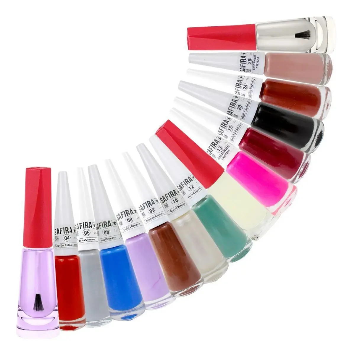 Kit 12 Esmaltes Base Cetim Óleo Secante Extra Brilho Safira