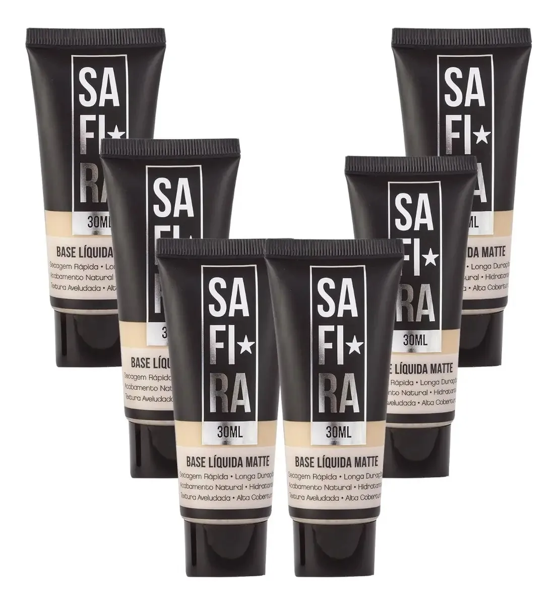 Kit 6 Bases Líquida Matte Nº 04 Alta Cobertura 30ml Safira