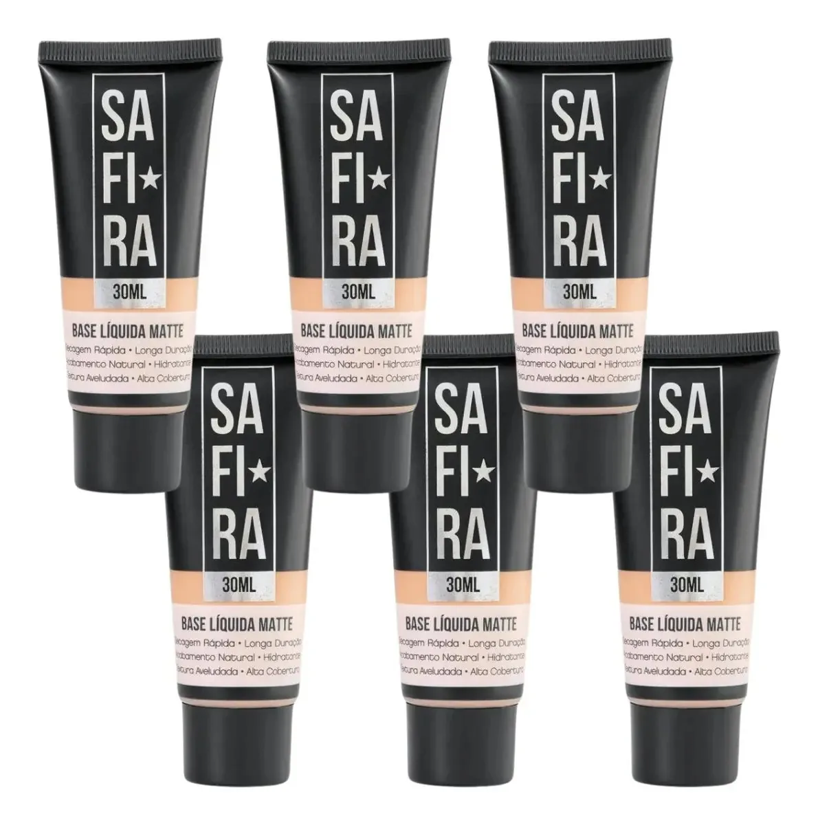 Kit 6 Bases Líquida Matte Nº 05 Alta Cobertura 30ml Safira