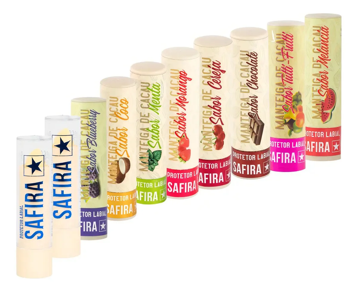 Kit 10 Protetores Labiais Manteiga De Cacau Sabores Safira