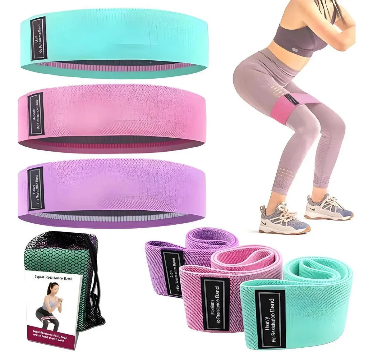 Faixas Elásticas Treino Pernas 3 Níveis Resistência Antiderrapantes