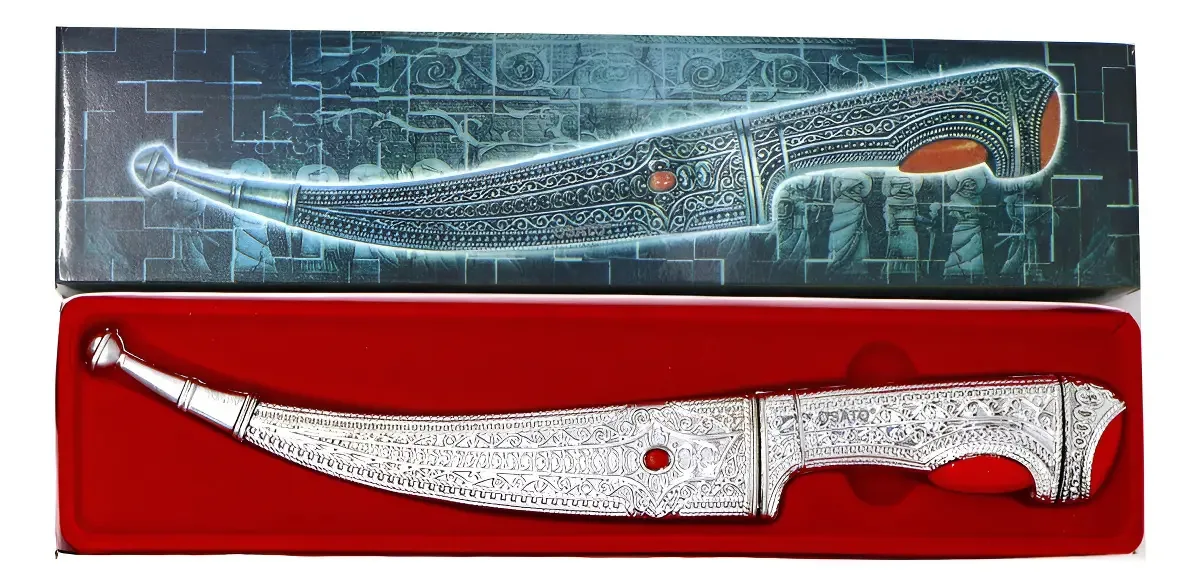 Adaga Antiga Árabe Osato Knives 28cm Aço Inox Cabo Zamac Prateado