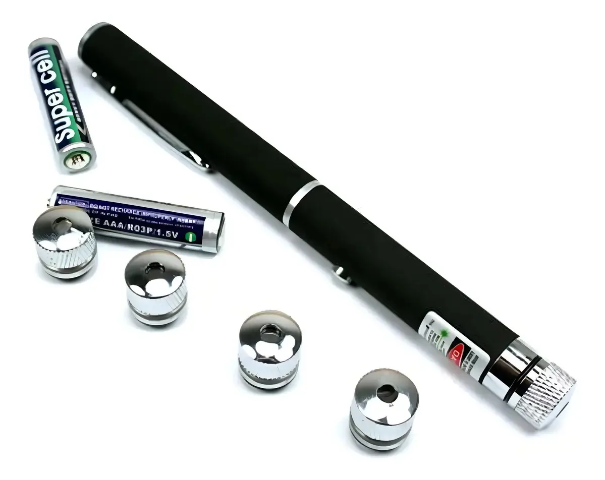 Caneta Laser Pointer Luz Verde Green 5 Pontas Efeitos Estojo