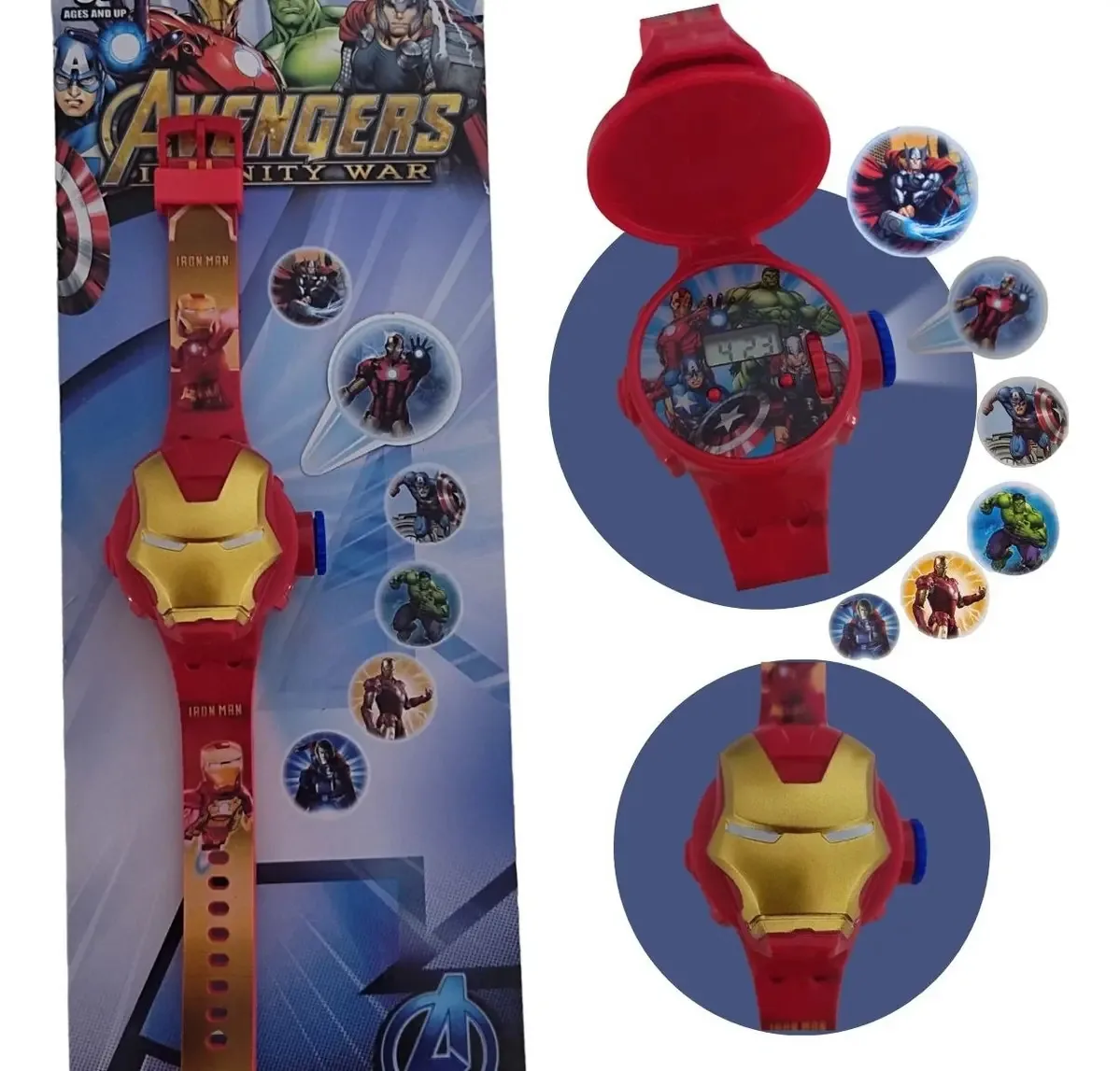 Relogio Infantil Projetor Homem De Ferro 24 Imagens 3d Luz