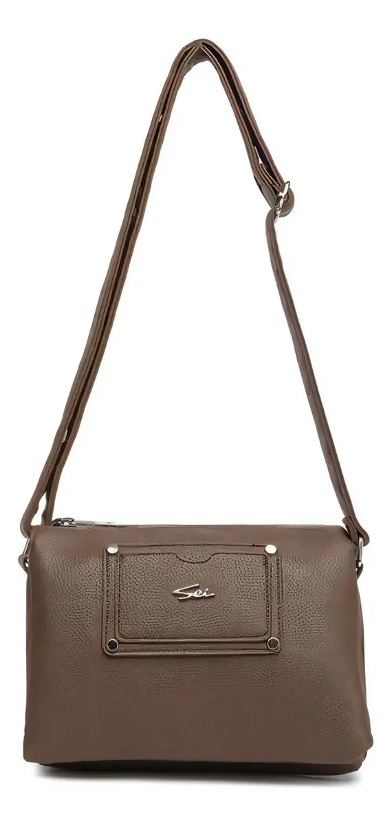 Bolsa de ombro Sei Fiora Simil, cor: café, alça de ombro, cor marrom
