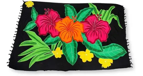 Canga De Praia Viscose Estampa Floral Colorida Cor Preto Tamanho U