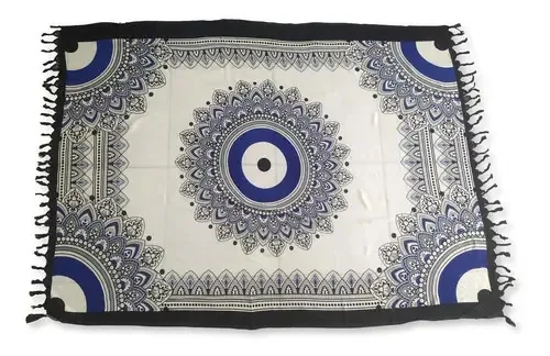 Canga De Praia Viscose Mandala Cor Branco Tamanho U
