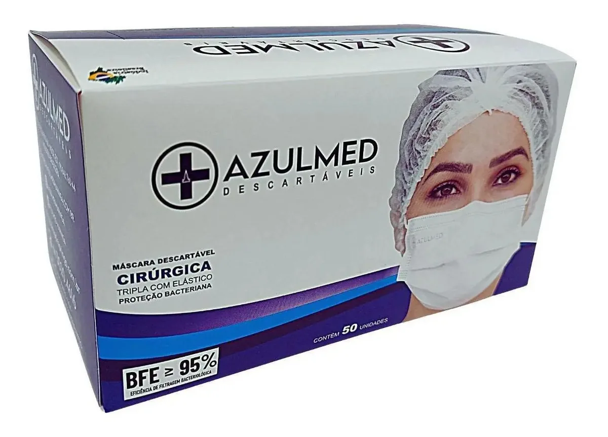 Máscaras Descartáveis Azulmed - Elástico Confortável 50 Un