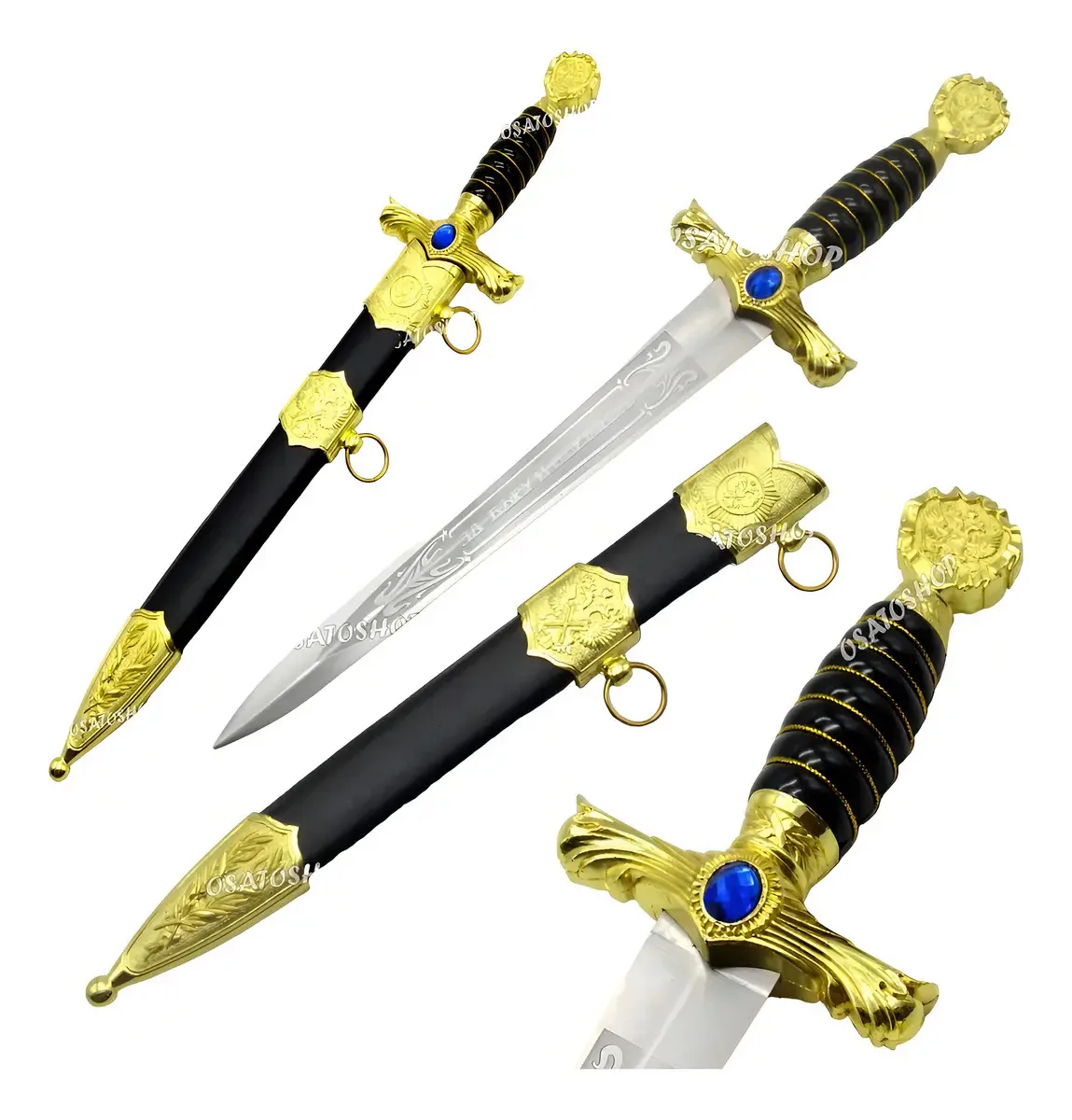 Adaga Antiga Japan Luatek Gold Lâmina 22.5cm Aço Inox Cabo Prata Dourado