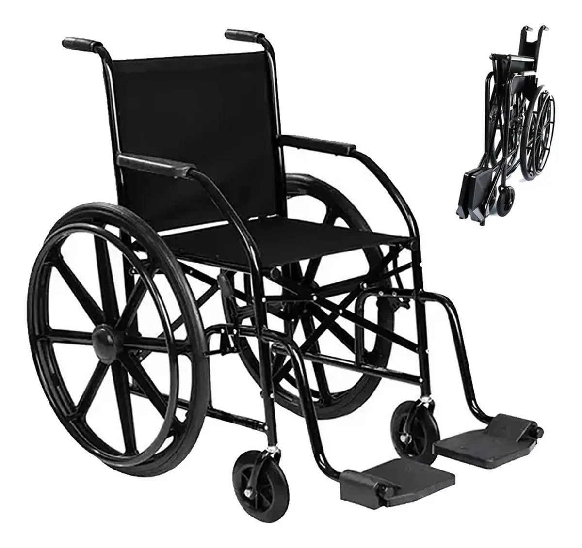 Cadeira de Rodas Manual CDS Dobrável Aço Carbono Rodas Maciças 90kg