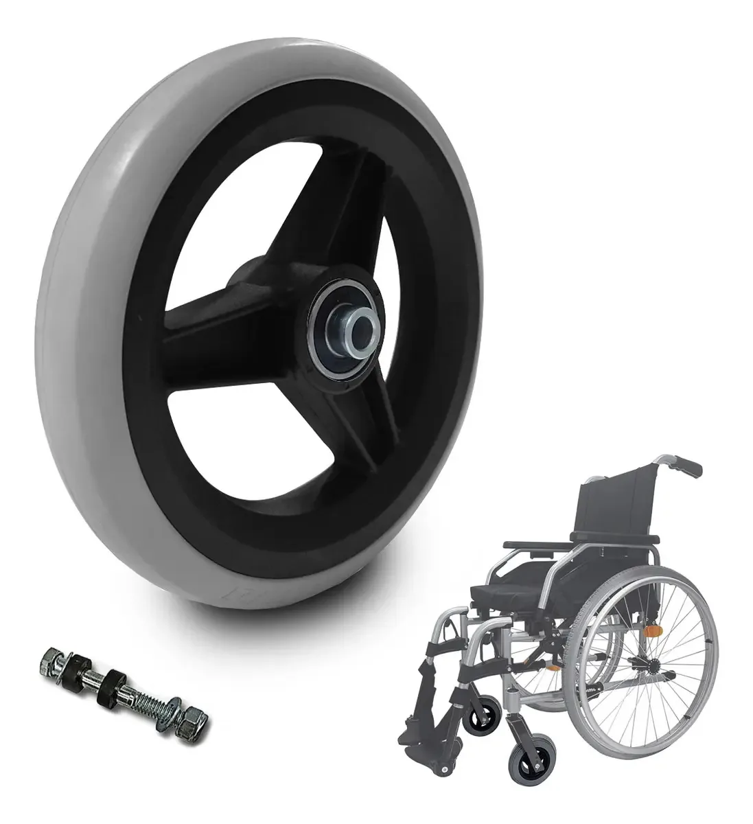 Roda Dianteira Aro 6" Ottobock Rocket Nylon Pneu Cinza Cadeira de Rodas