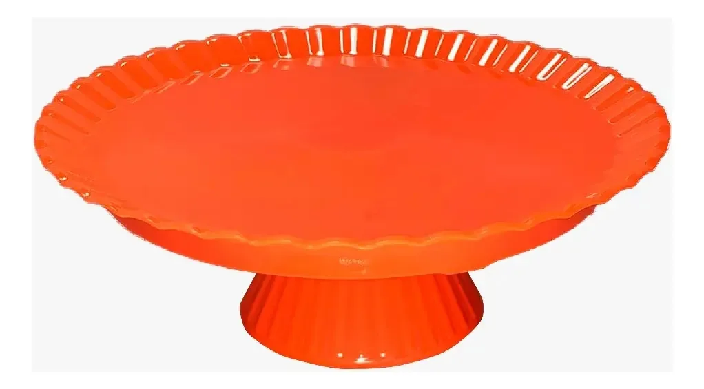 Boleira Redonda Bandeja 2 Em 1 P/ Bolos/doces/salgados 24cm Cor Laranja Fluor
