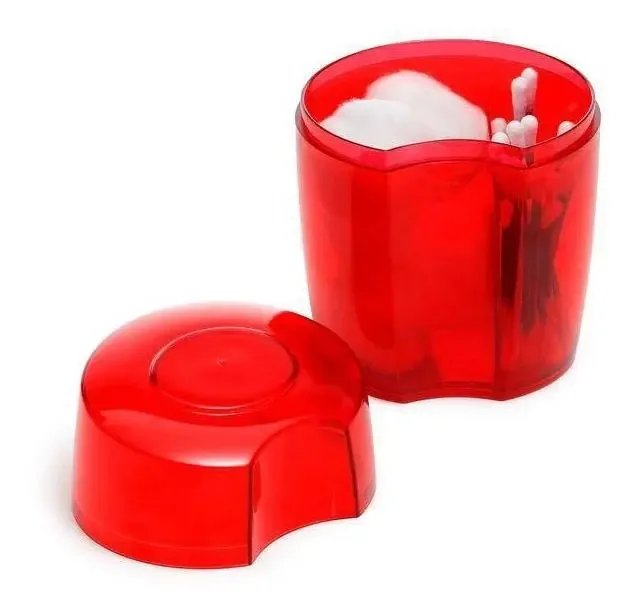 Kit 3 Porta Algodão Cotonetes Acrílico Tampa Vermelho Giotto