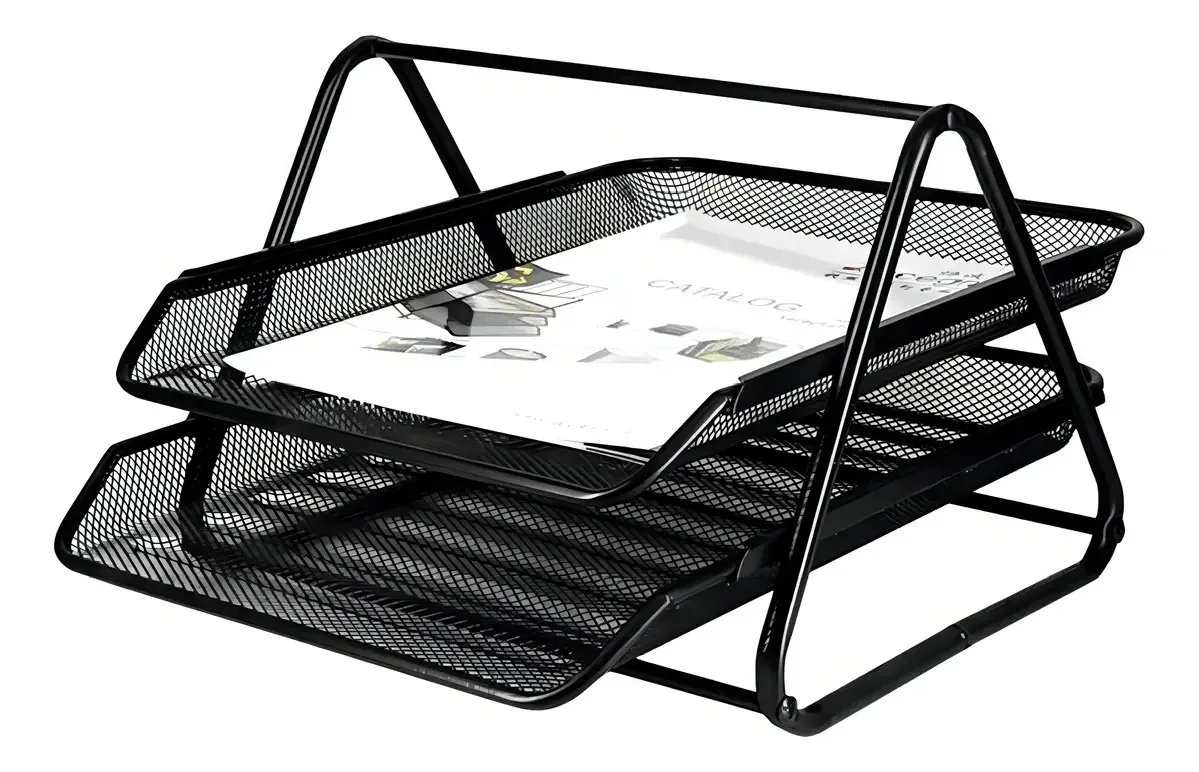 Bandeja organizadora de arquivos de desktop preta de 2 camadas