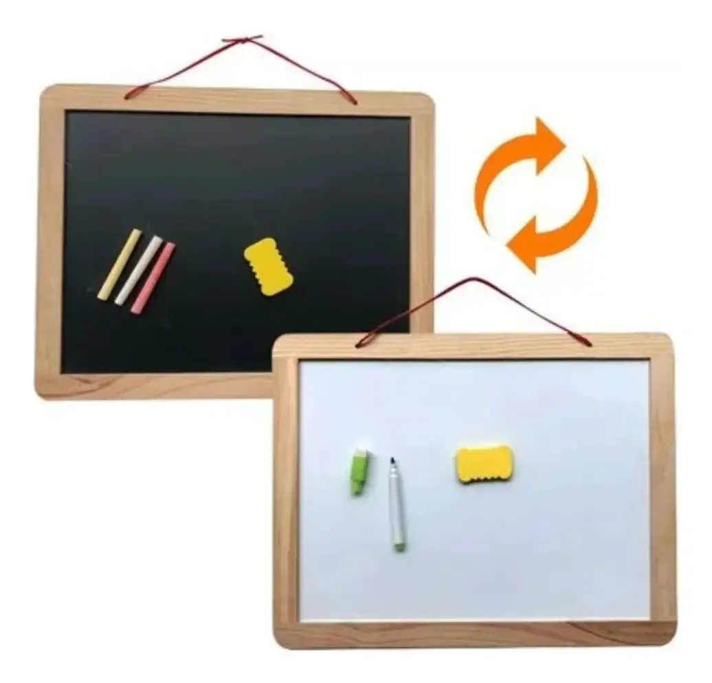 Quadro branco de dupla face para escrever giz e acrílico 50x70 cm