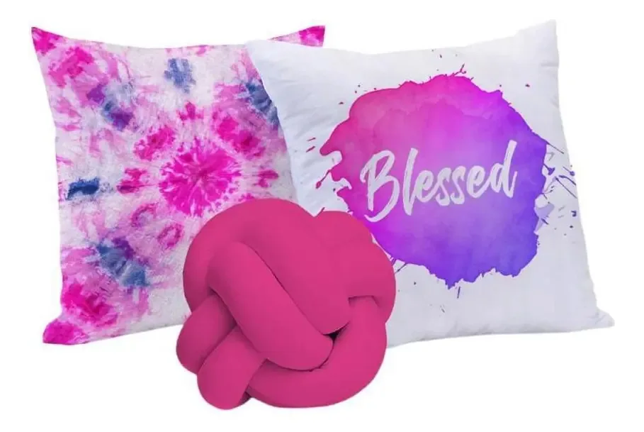 Kit 03 Almofadas Tie Dye Roxo E Rosa Blessed