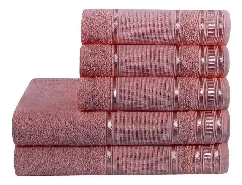 Jogo De Toalha De Banho 5 Peças Linha Premium Rosa Antigo