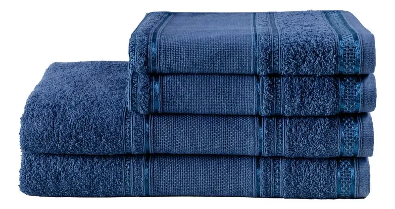 Jogo De Toalhas Banho Slim Plus 4 Dark Blue Liso