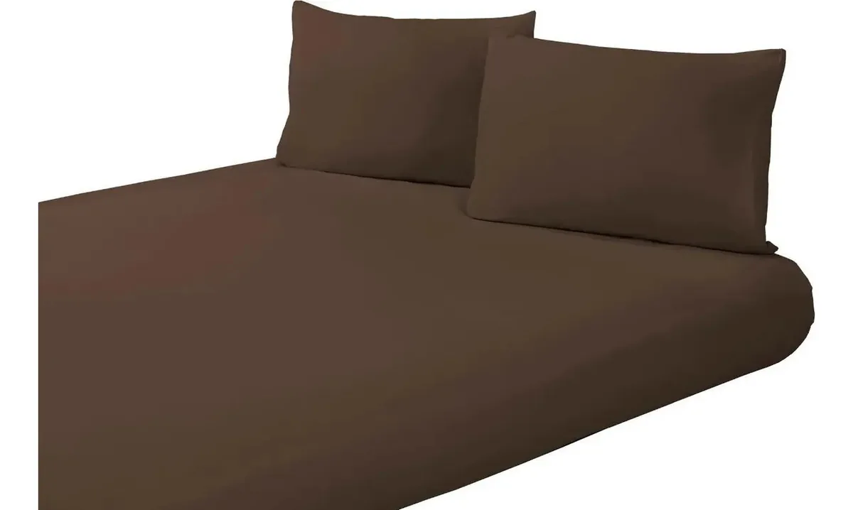 Jogo Cama 3 Peças Marrom Queen Com Lençol Elástico + Fronha